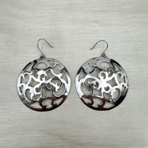 ATI Mexico Sterling Silver 925 Open Scroll Cut Out Round Signed Earrings 8.3g